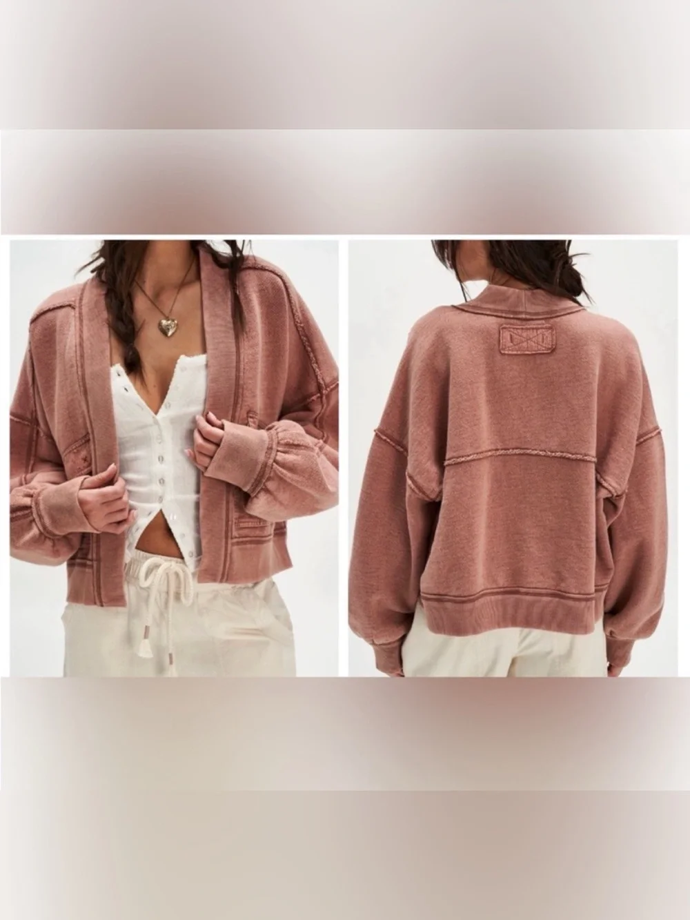 NWOT Free People We The Free Lou Day Cardi - withered rose - XS